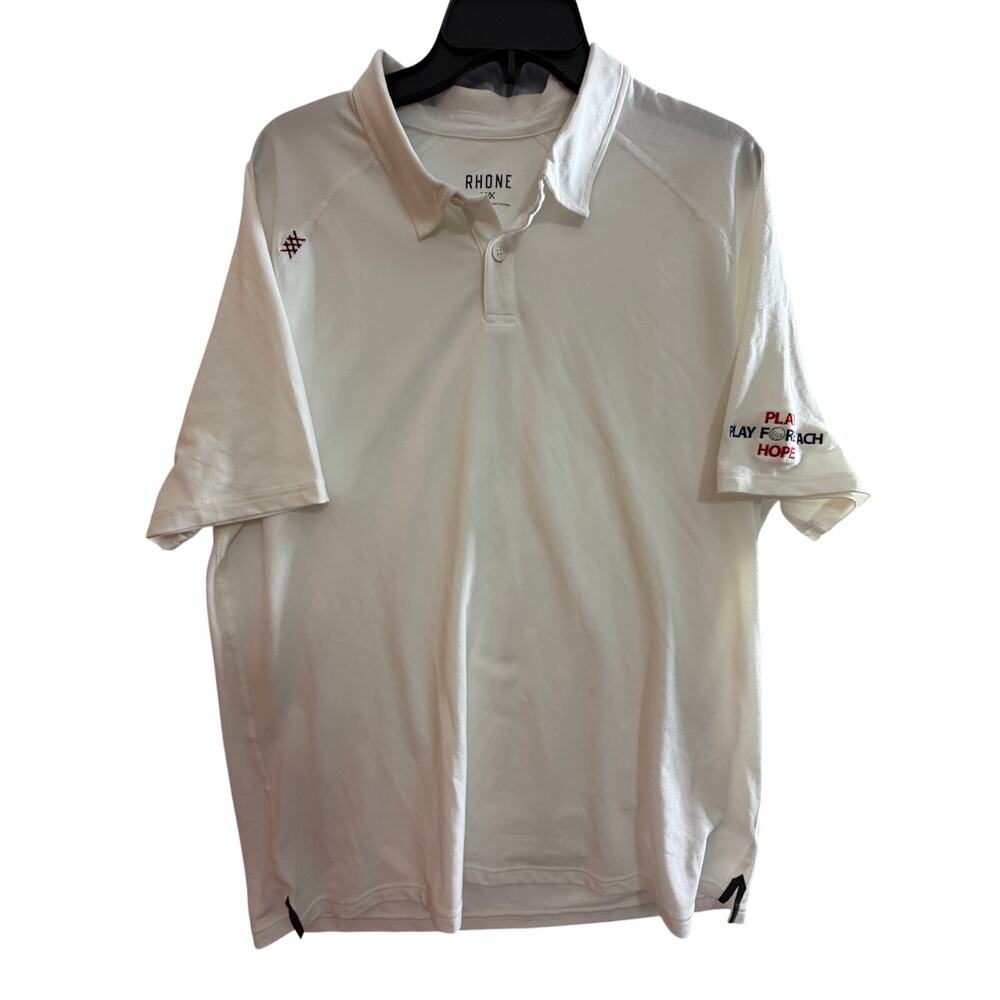 Rhône White Performance Golf Polo Shirt Men’s XL Play Fore Hope Stretch Athletic